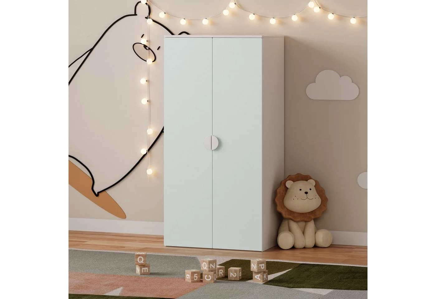 en.casa Kinderkleiderschrank Sandnes Weiß/Mintgrün mit 2 Türen - Bild 2