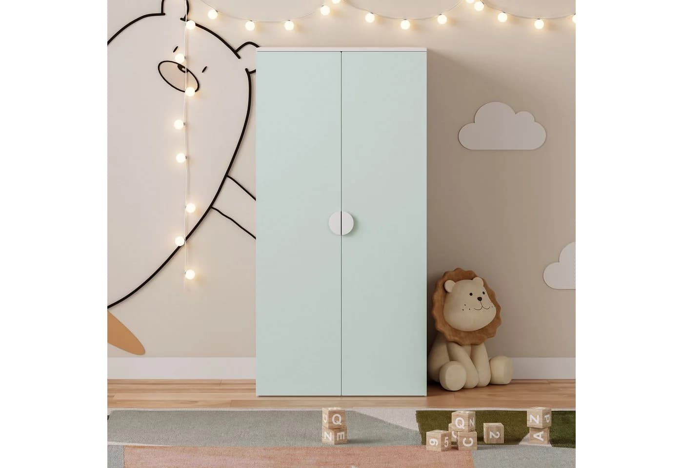 en.casa Kinderkleiderschrank Sandnes Weiß/Mintgrün mit 2 Türen - Bild 3