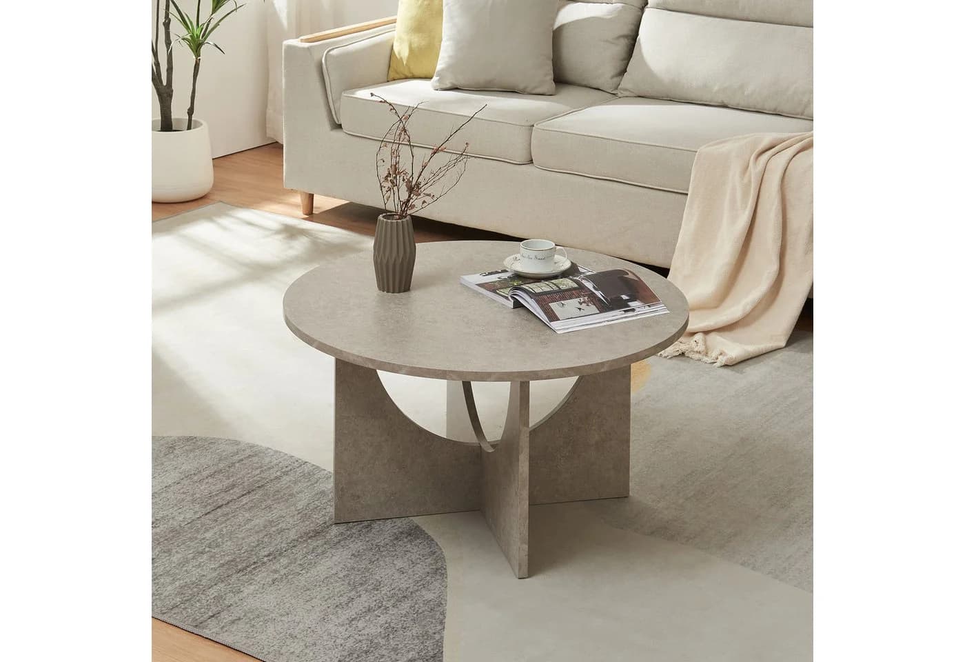 en.casa Couchtisch Rindal Rund Betonoptik Hell - Bild 3