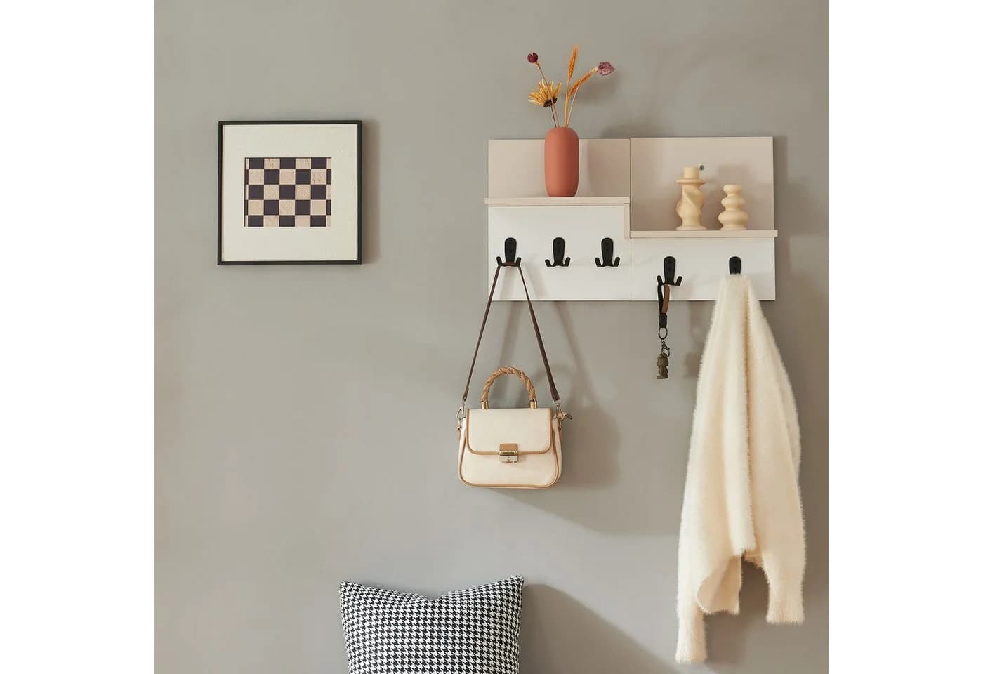 en.casa Wandgarderobe »Botaruvn« Beige/Weiß mit 2 Ablagen