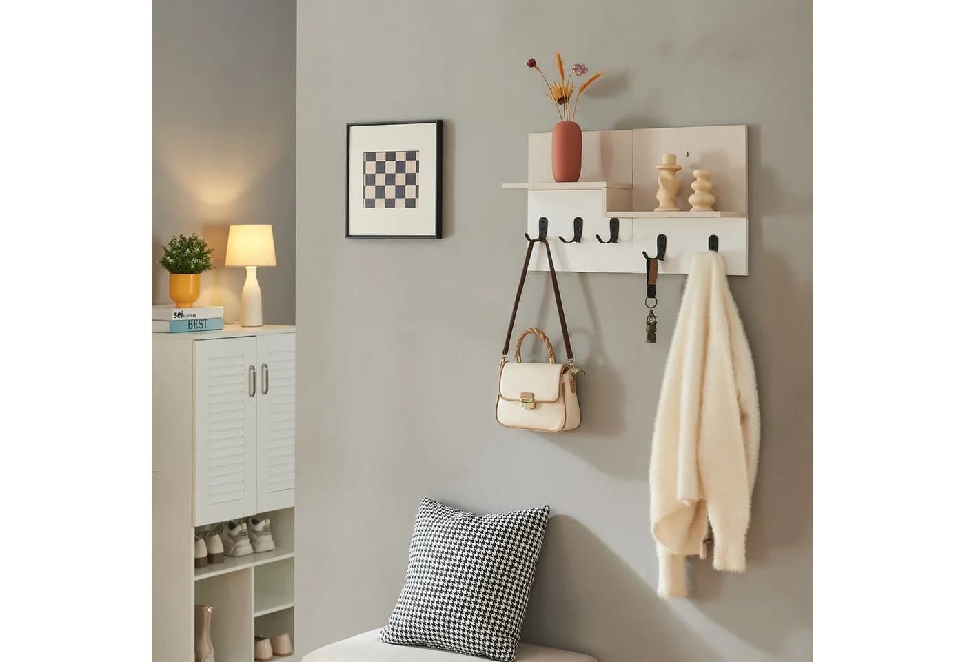en.casa Wandgarderobe »Botaruvn« Beige/Weiß mit 2 Ablagen - Bild 2
