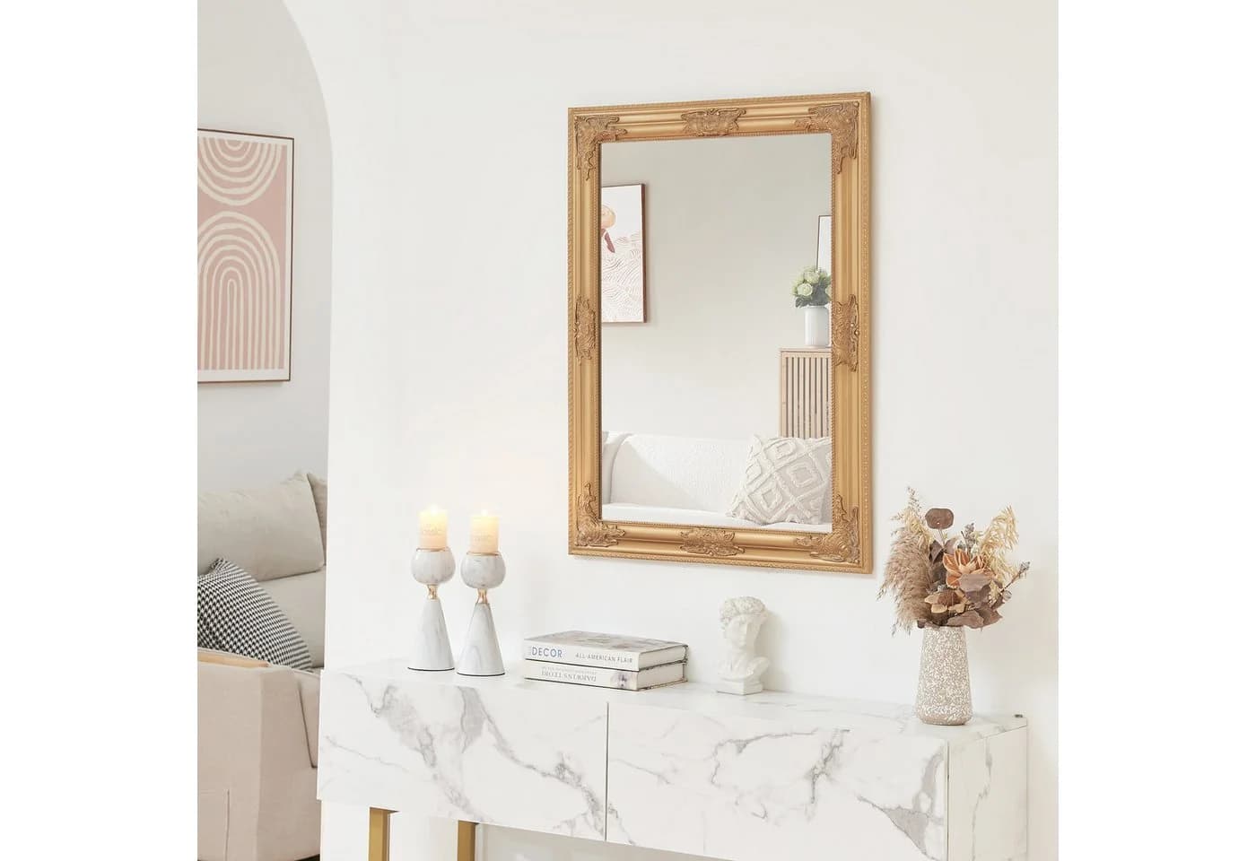 en.casa Wandspiegel »Punkalaidun« im Barockstil 80x60 cm Gold