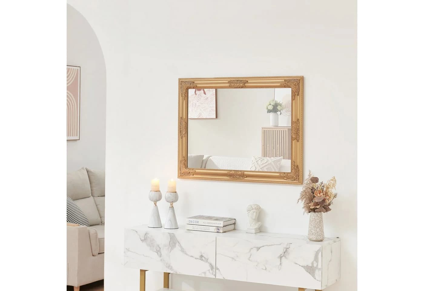 en.casa Wandspiegel »Punkalaidun« im Barockstil 80x60 cm Gold - Bild 3