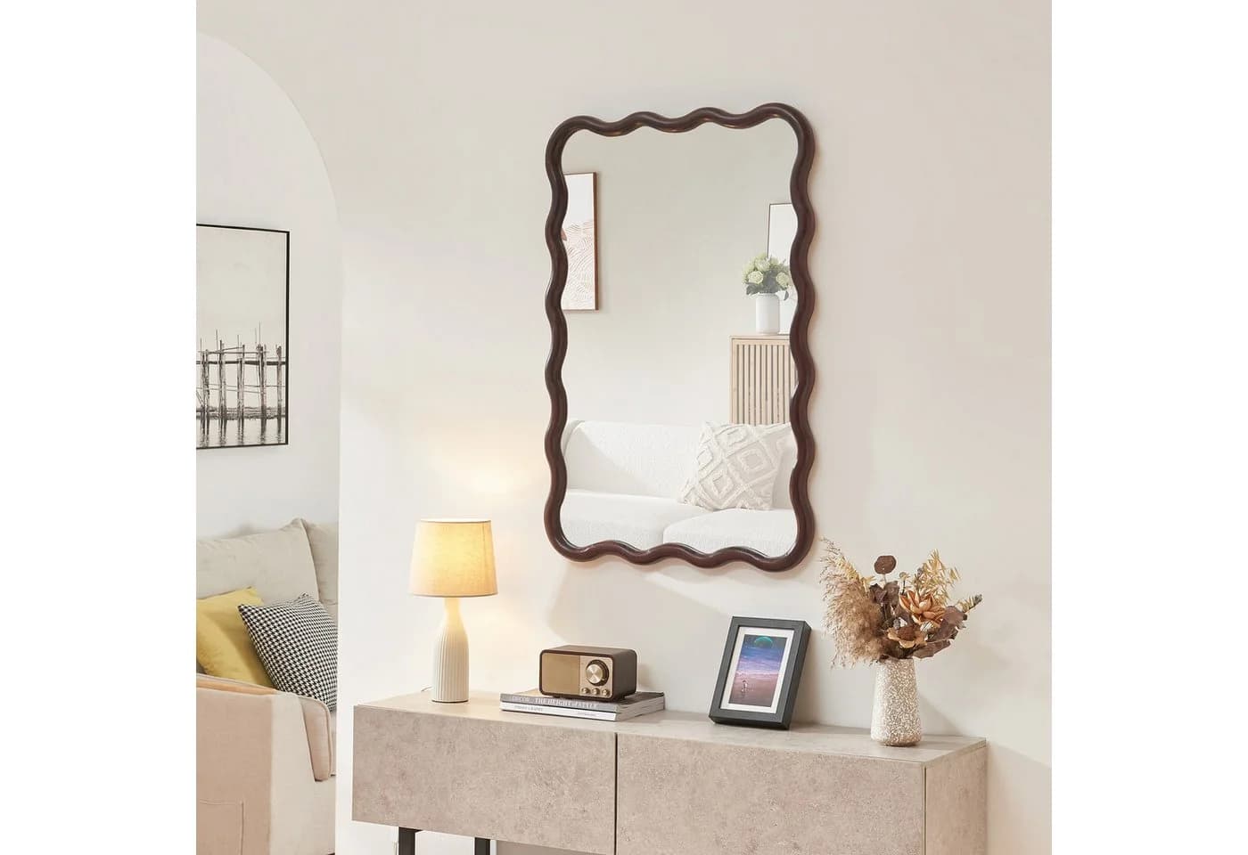 en.casa Wandspiegel »Porloskid« Dunkelbraun Wellenform