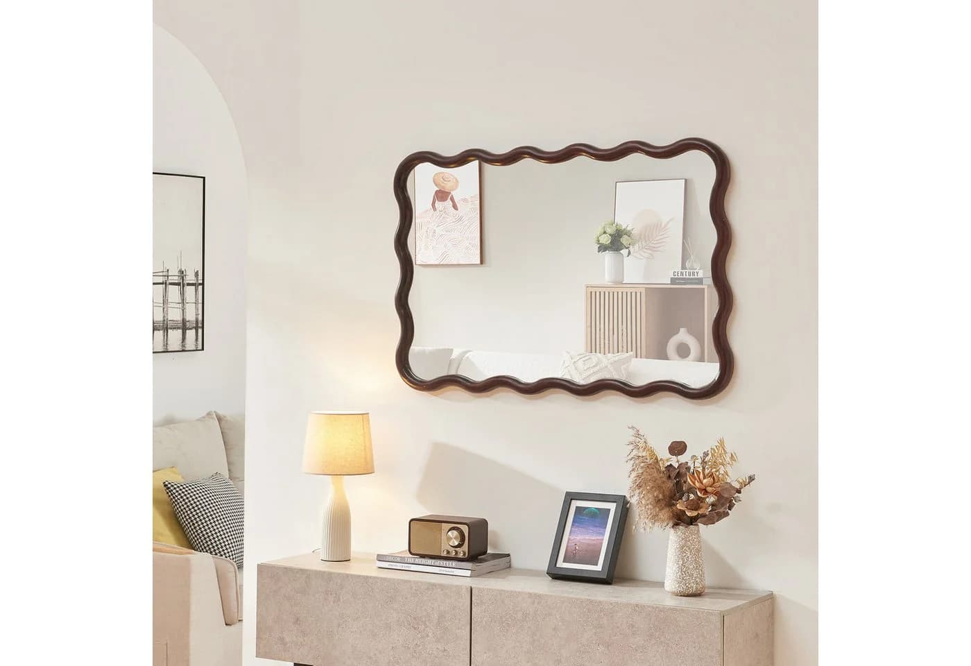 en.casa Wandspiegel »Porloskid« Dunkelbraun Wellenform - Bild 3