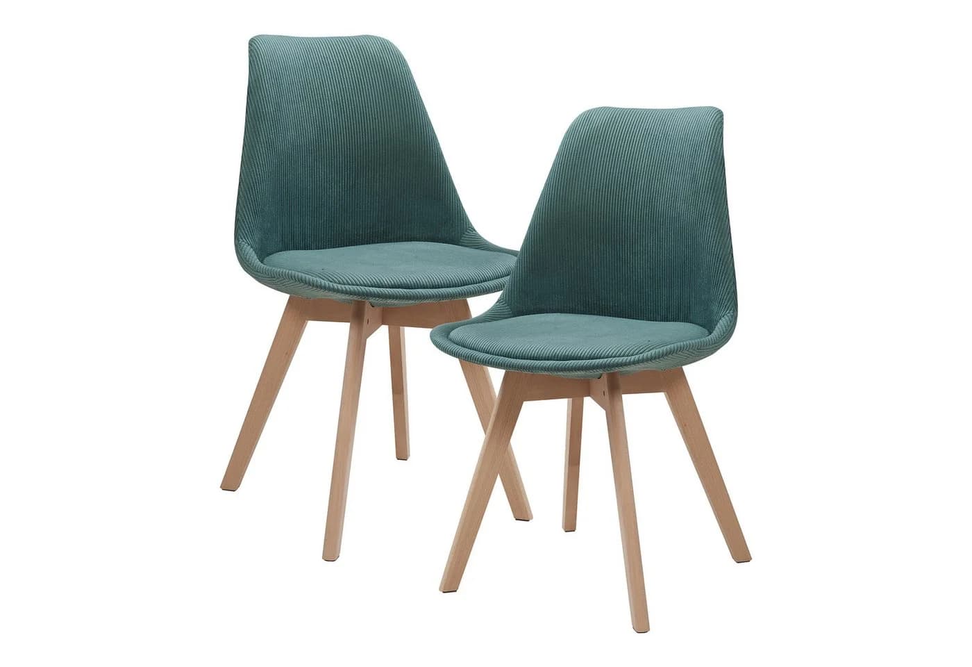 en.casa Esszimmerstuhl 2er-Set »Fläten« Cord Dunkelgrün Massivholz - Bild 2
