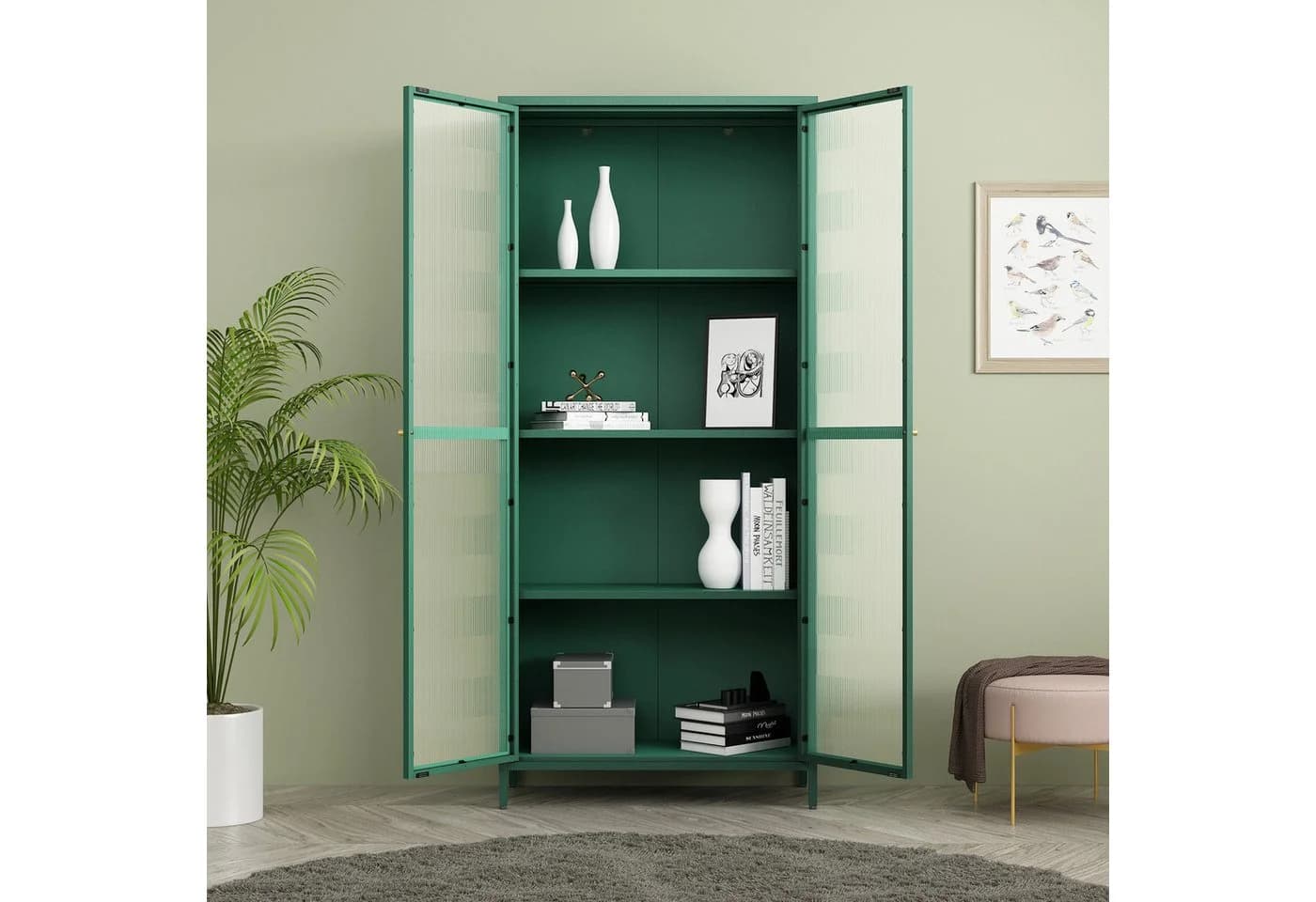 en.casa Vitrine Säkylä Stahl Tannengrün mit 2 Türen - Bild 4