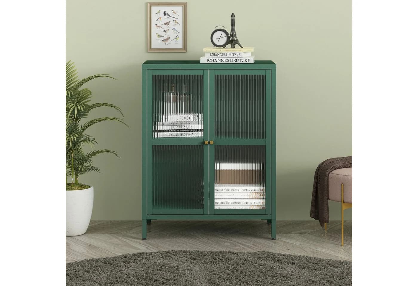 en.casa Sideboard Säkylä Stahl mit Glastüren Tannengrün - Bild 3