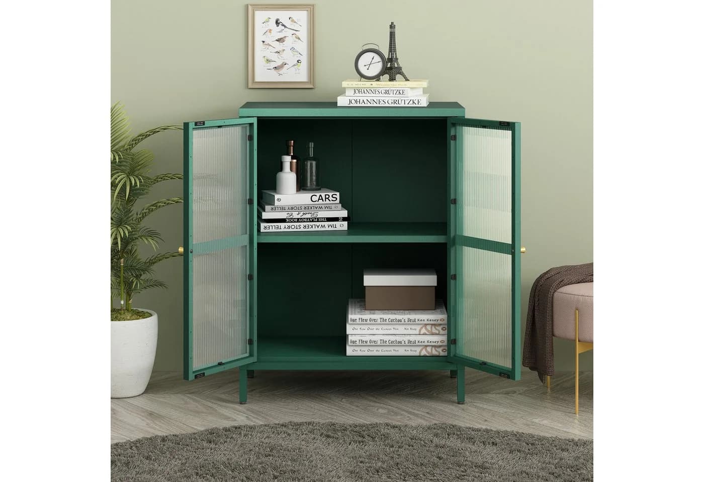 en.casa Sideboard Säkylä Stahl mit Glastüren Tannengrün - Bild 4