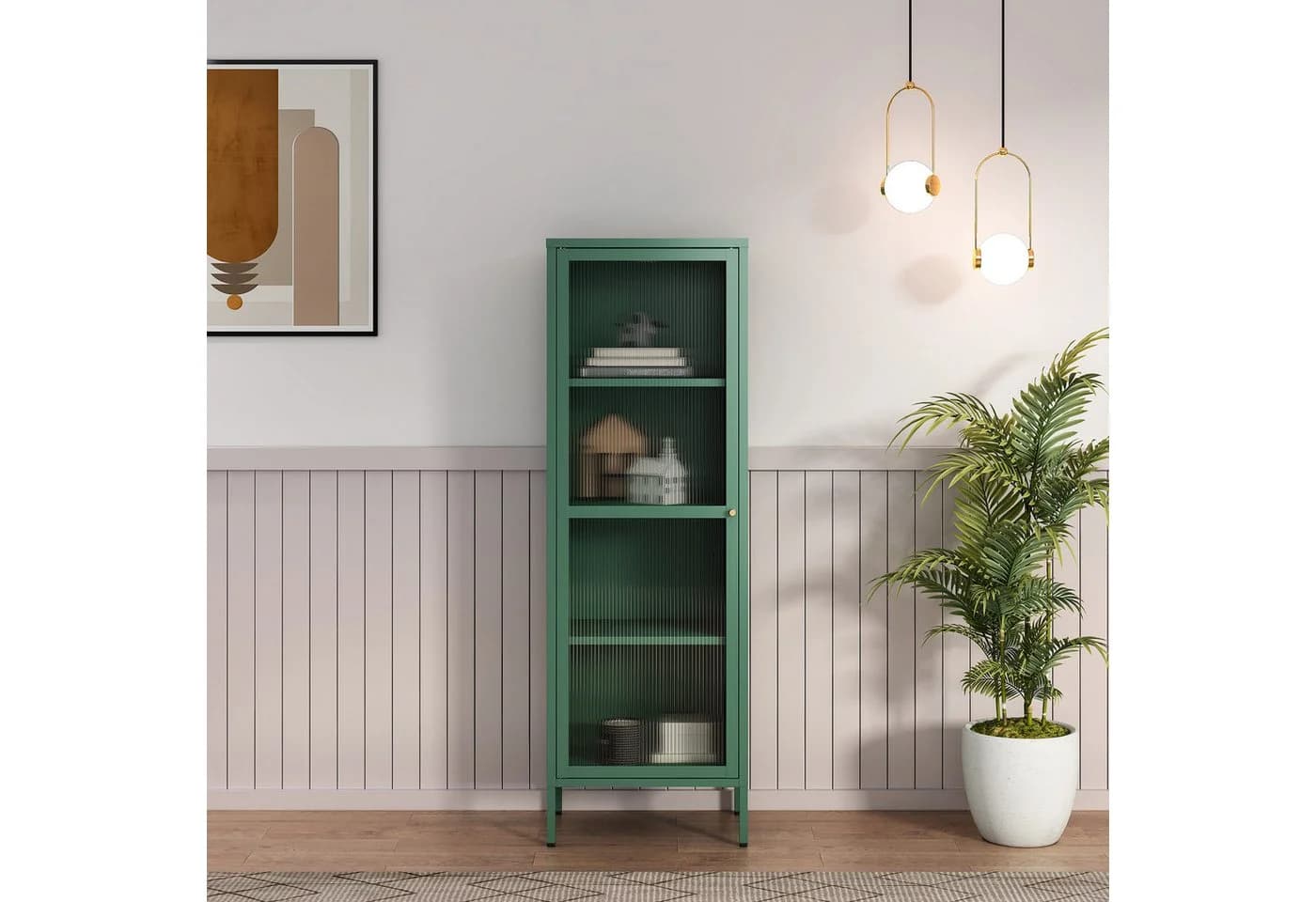 en.casa Vitrine Säkylä Stahl Tannengrün mit 4 Ablagefächern - Bild 3