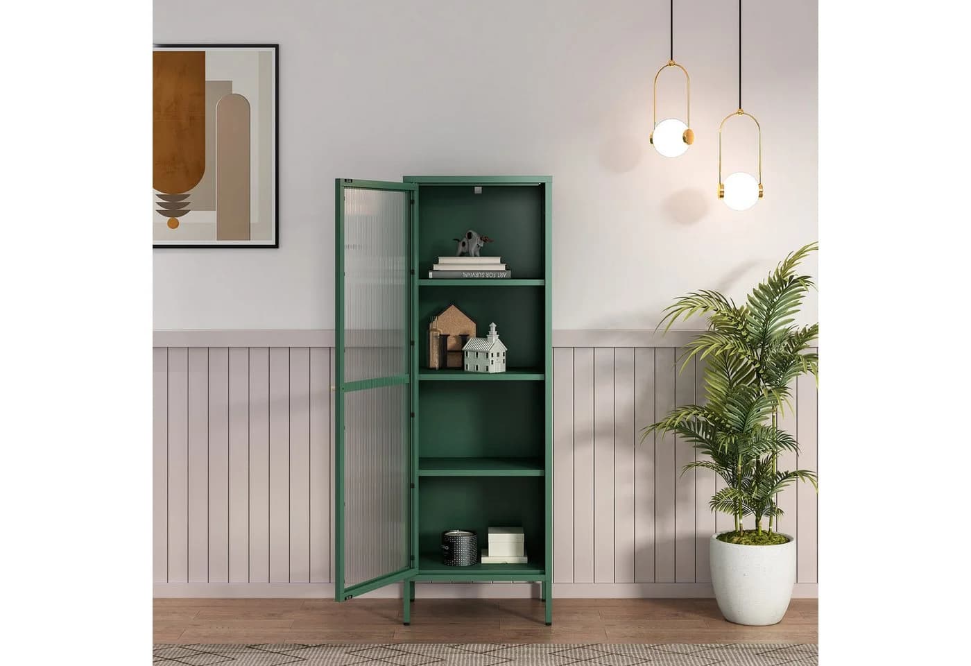 en.casa Vitrine Säkylä Stahl Tannengrün mit 4 Ablagefächern - Bild 4