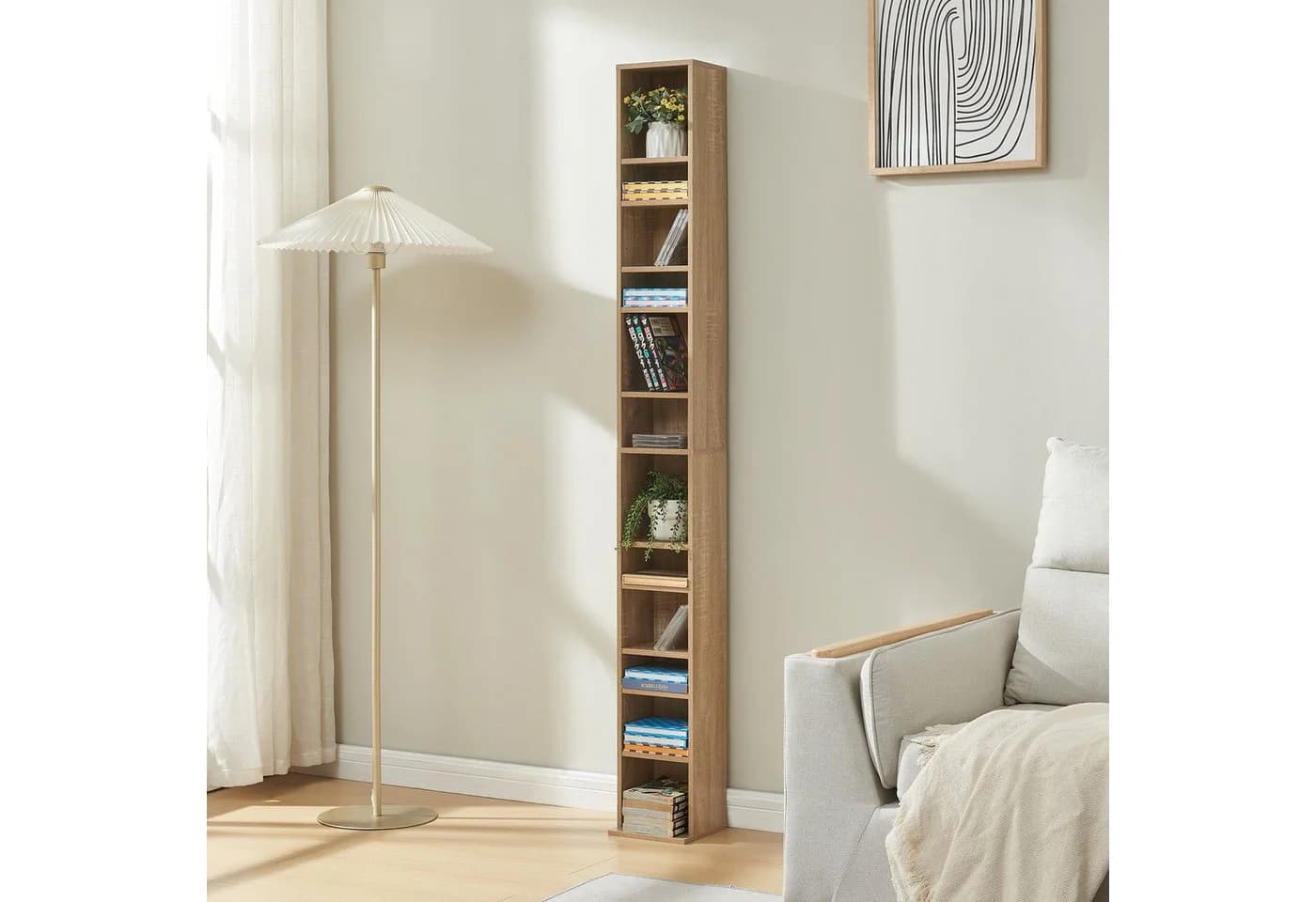 en.casa CD-Regal Tynset 12 Fächer Sonoma-Eichenoptik