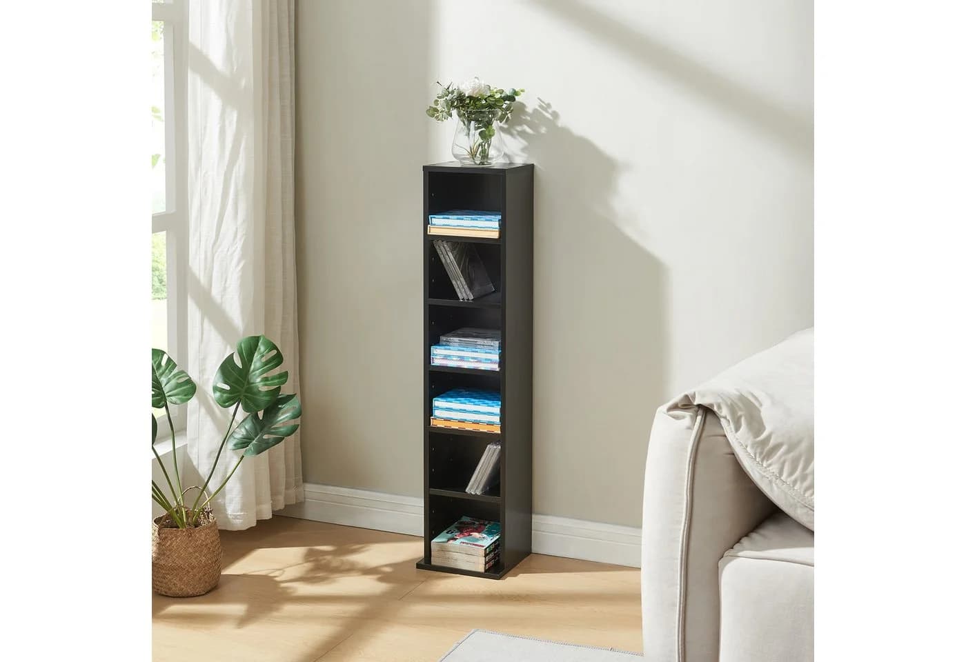 en.casa CD-Regal Tynset Schwarz 6 Fächer höhenverstellbar