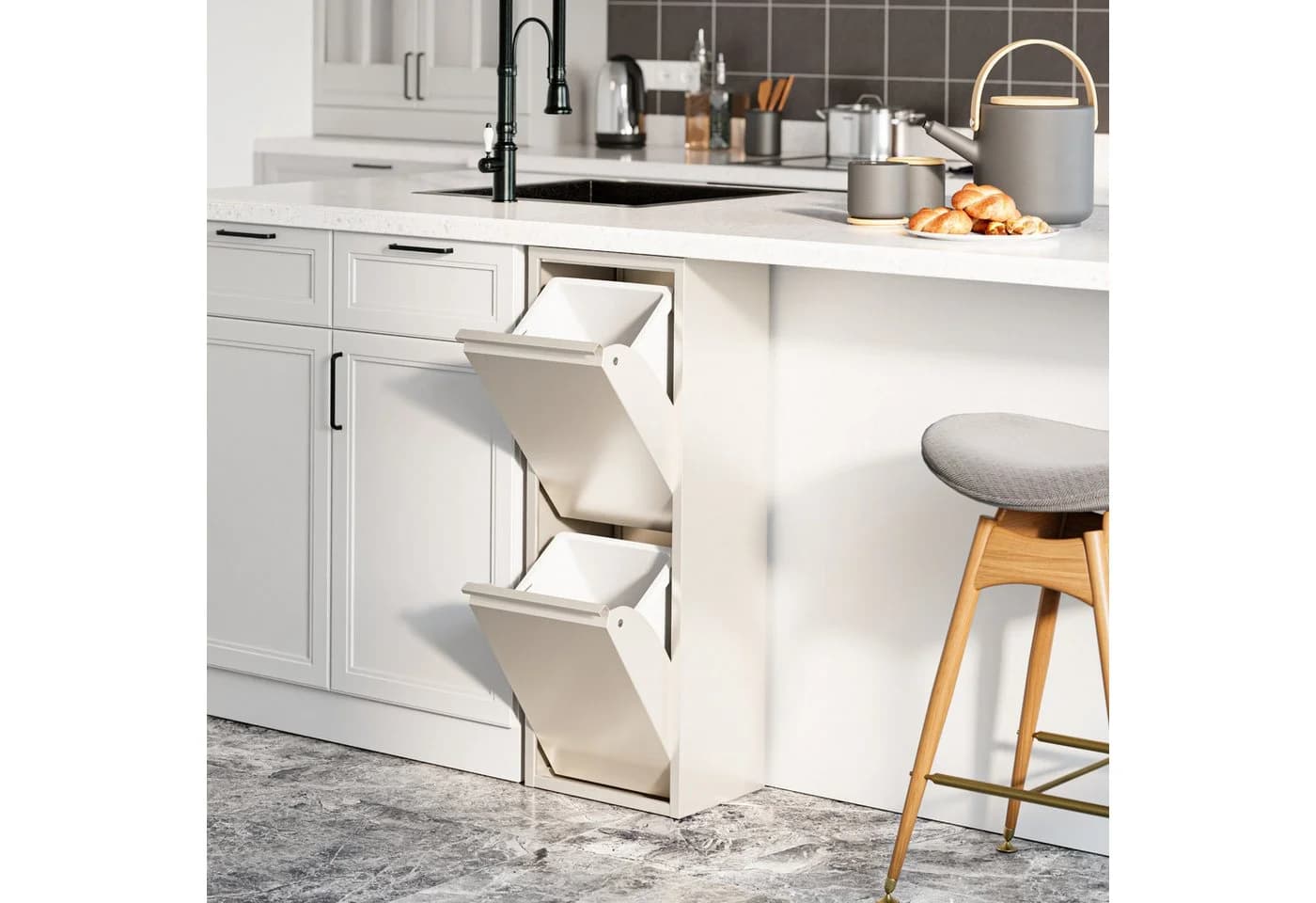 en.casa Mülltrennsystem »Sollentuna« 2 Kippfächer Metall Pfefferweiß
