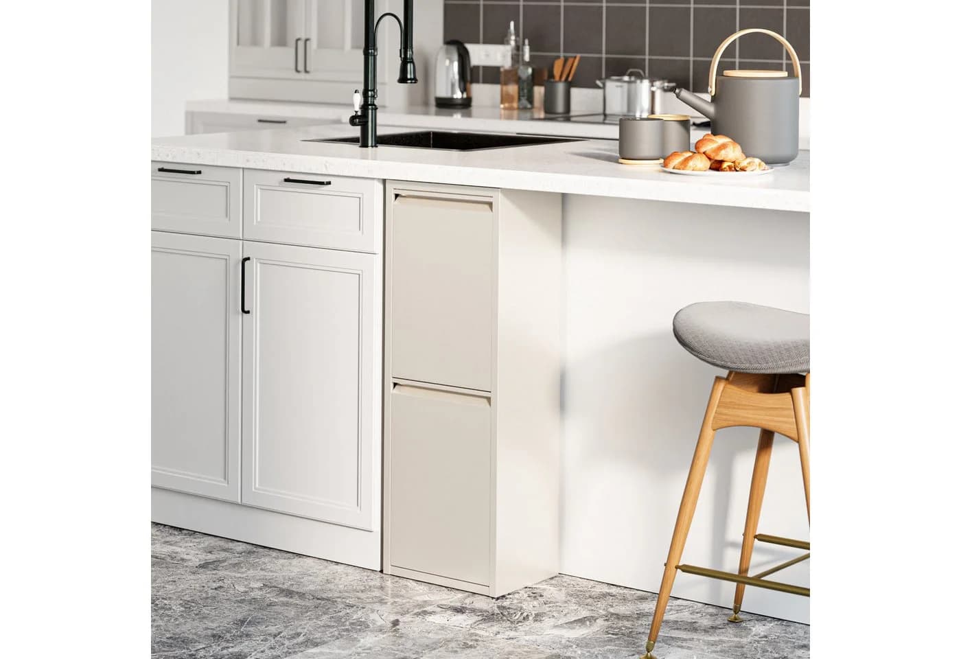 en.casa Mülltrennsystem »Sollentuna« 2 Kippfächer Metall Pfefferweiß - Bild 3