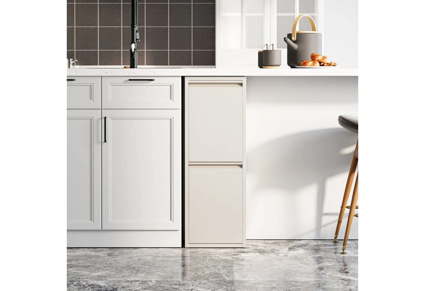 en.casa Mülltrennsystem »Sollentuna« 2 Kippfächer Metall Pfefferweiß - Bild 5
