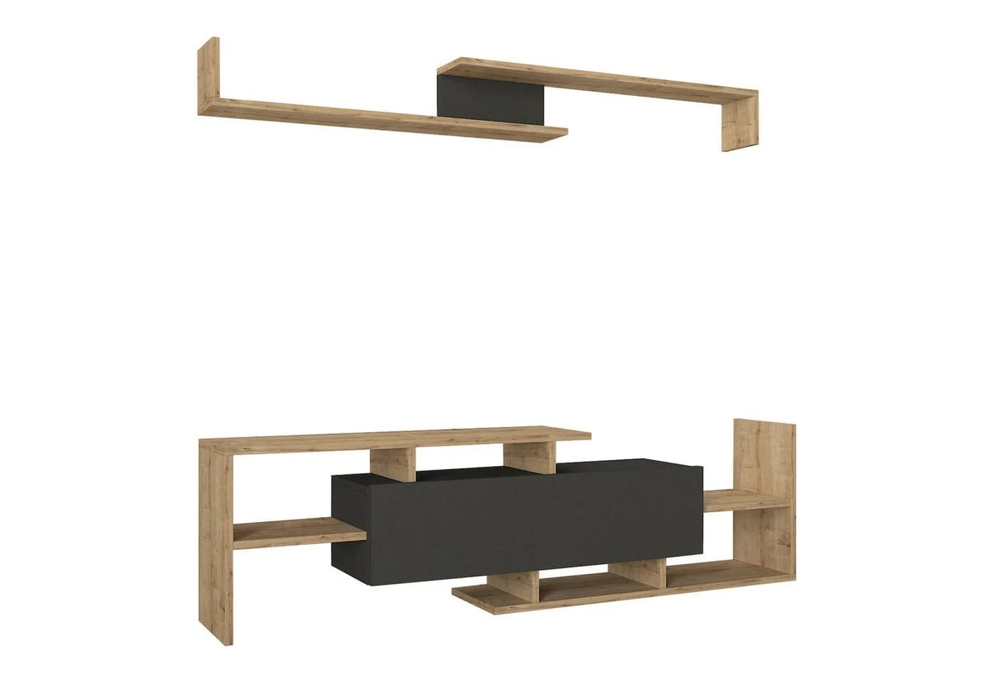 en.casa TV-Schrank Liksefte mit Wandregal Saphir-Eiche/Schwarz - Bild 2