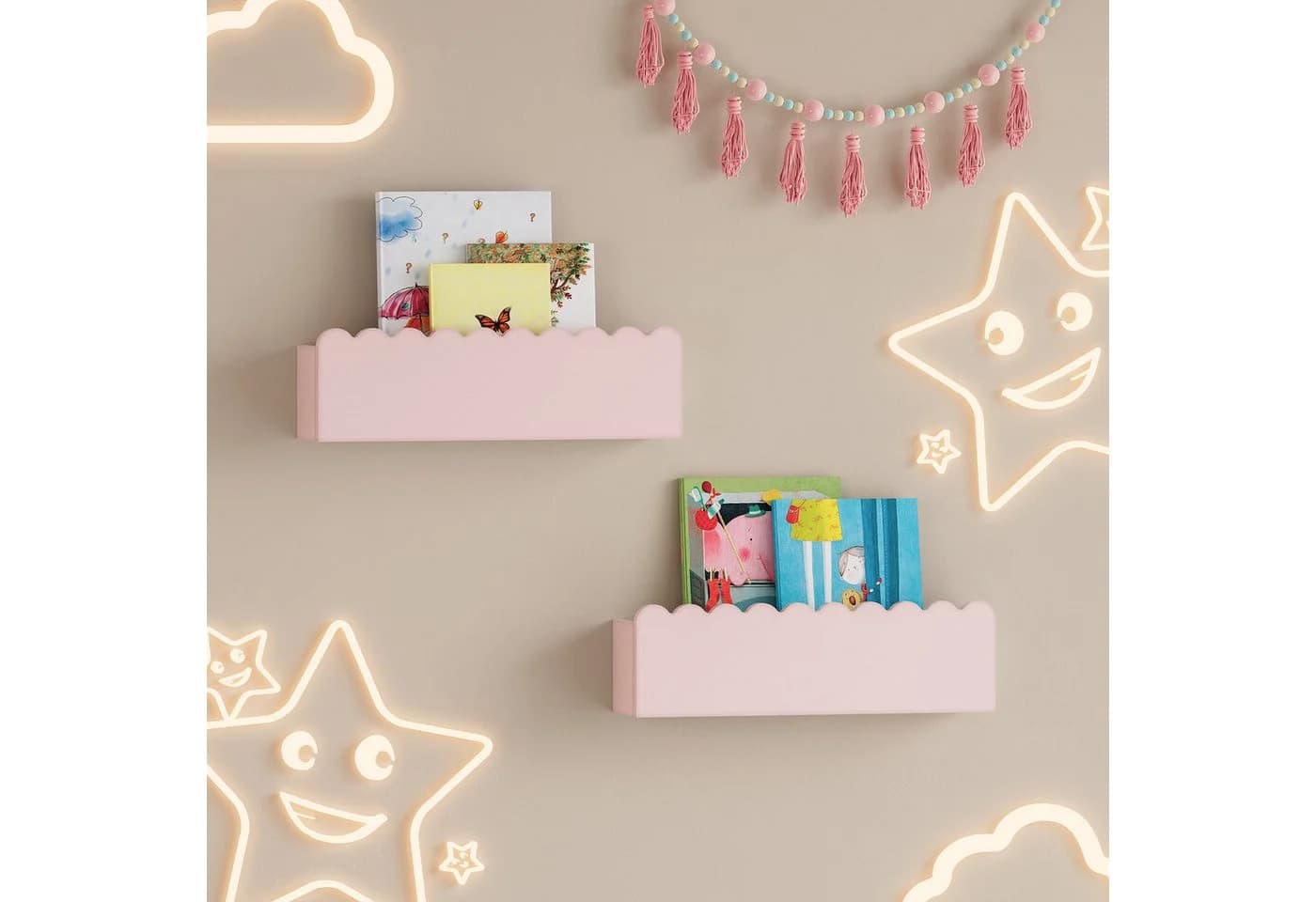 en.casa Kinderregal Set 2-tlg. Vestnes Wellendesign Rosa