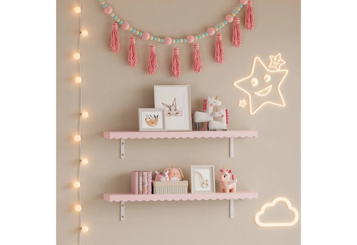 en.casa Kinderregal 2-tlg. Wellendesign Cotton Candy