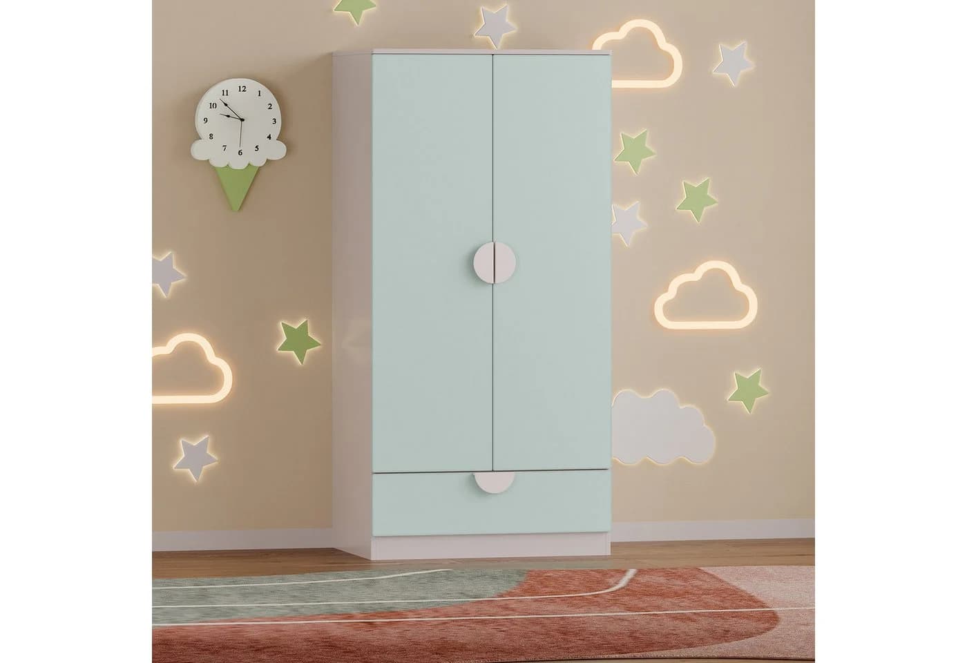 en.casa Kinderkleiderschrank Sandnes mit Schublade Mintgrün/Weiß