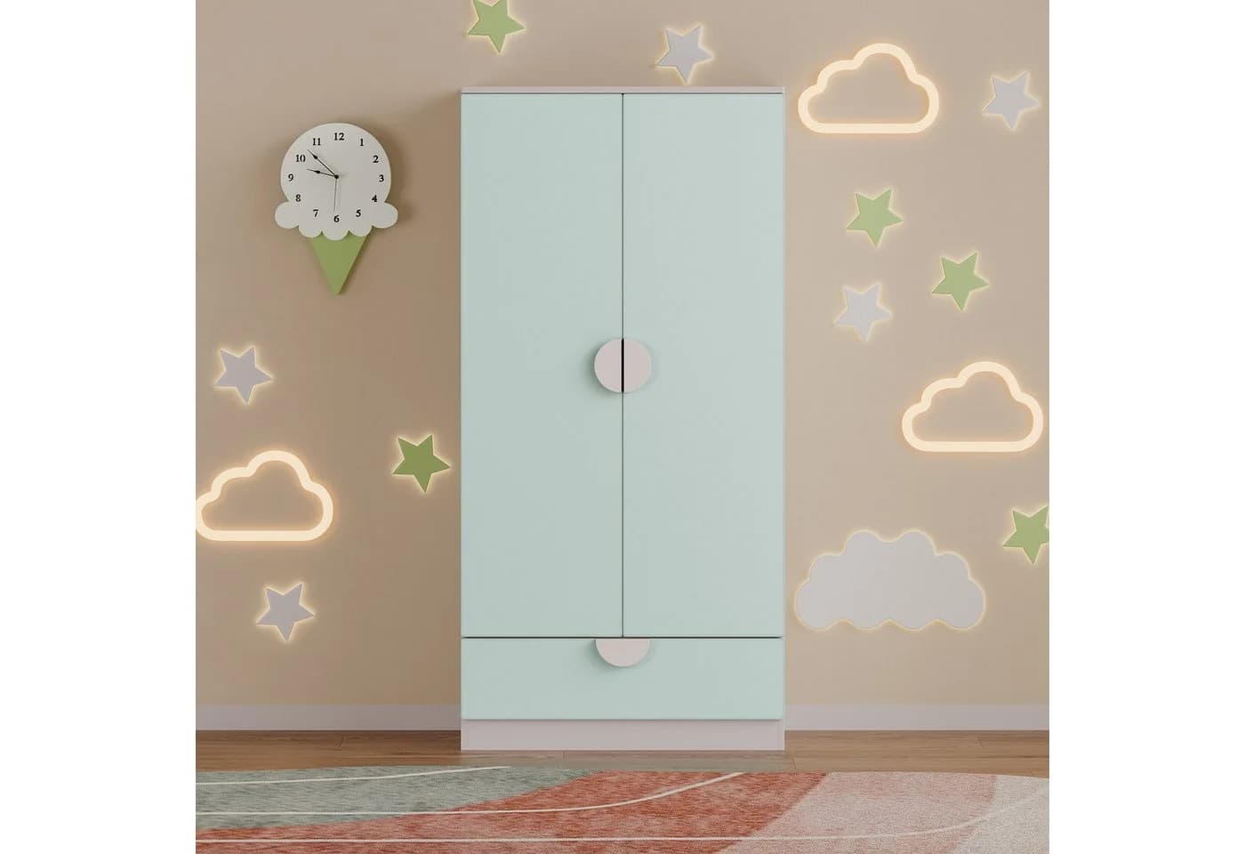 en.casa Kinderkleiderschrank Sandnes mit Schublade Mintgrün/Weiß - Bild 3