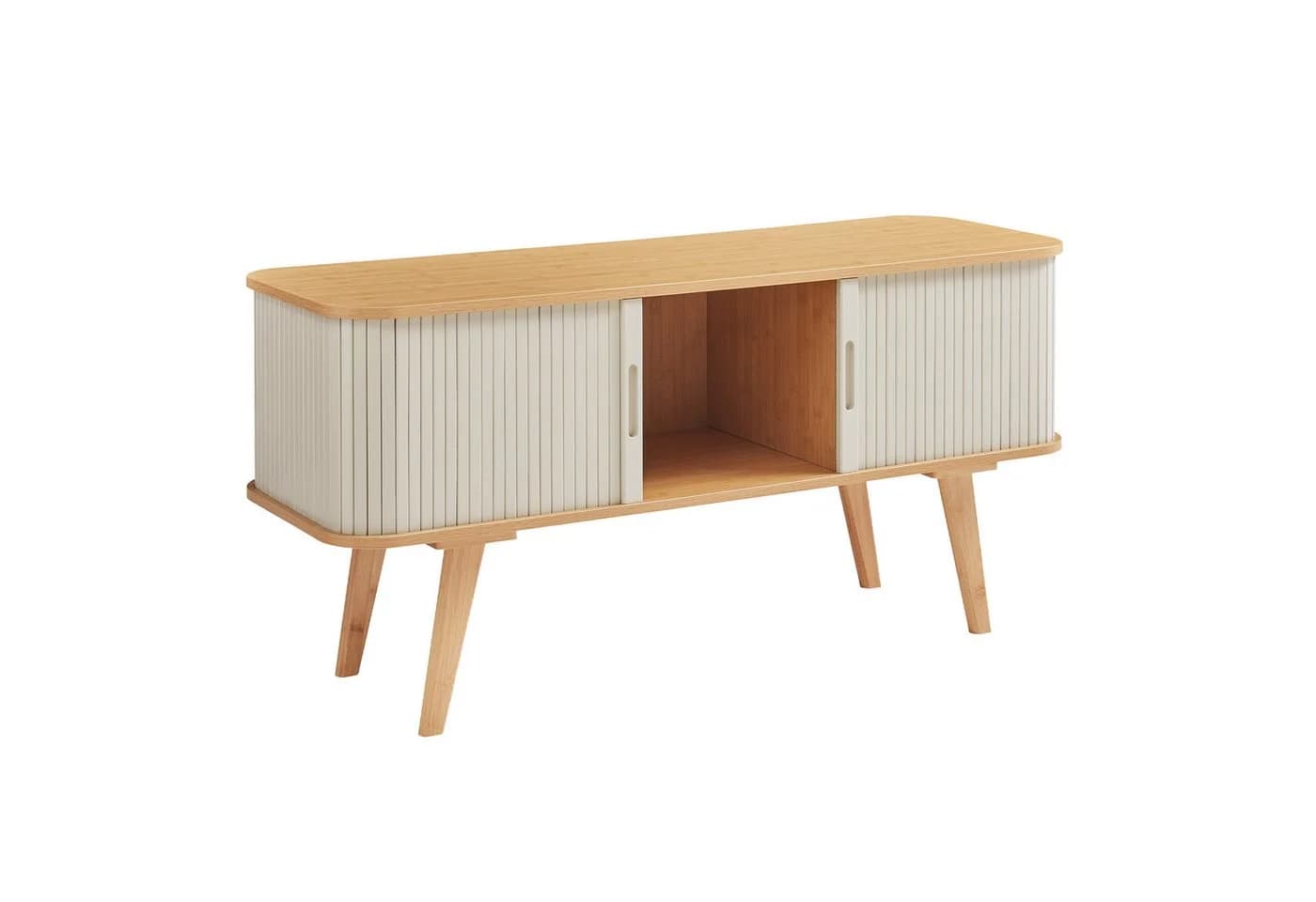 en.casa TV-Schrank Tysvær 2 Schiebetüren Bambus/Cremeweiß - Bild 4