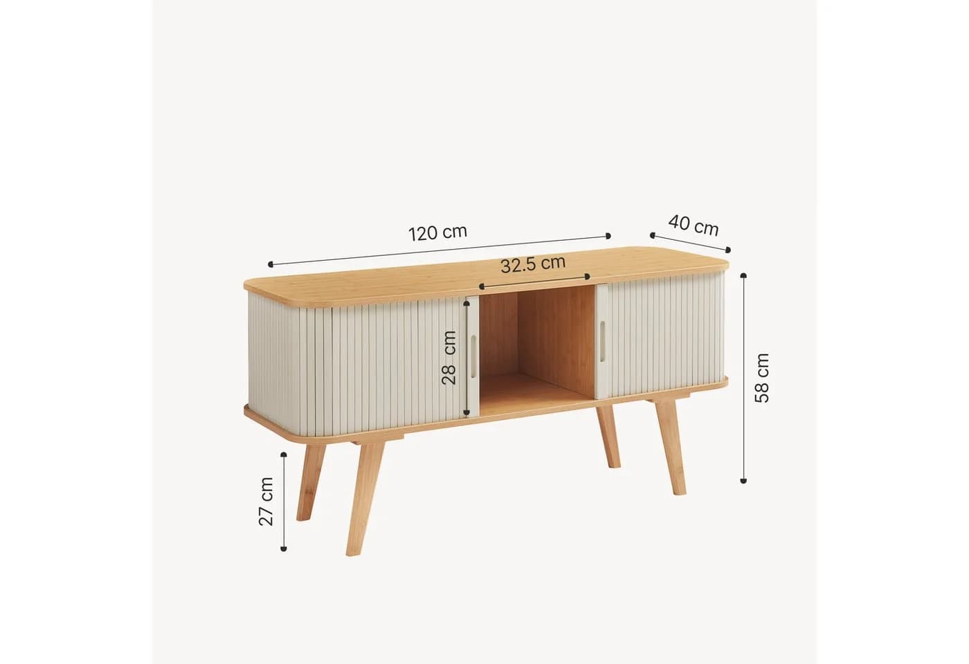 en.casa TV-Schrank Tysvær 2 Schiebetüren Bambus/Cremeweiß - Bild 5