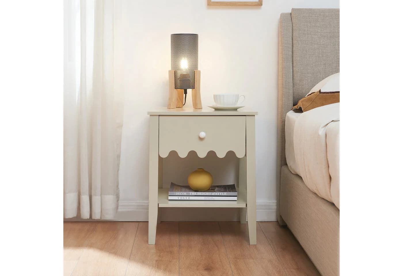 en.casa Nachttisch Luspoo Cremeweiß mit Schublade