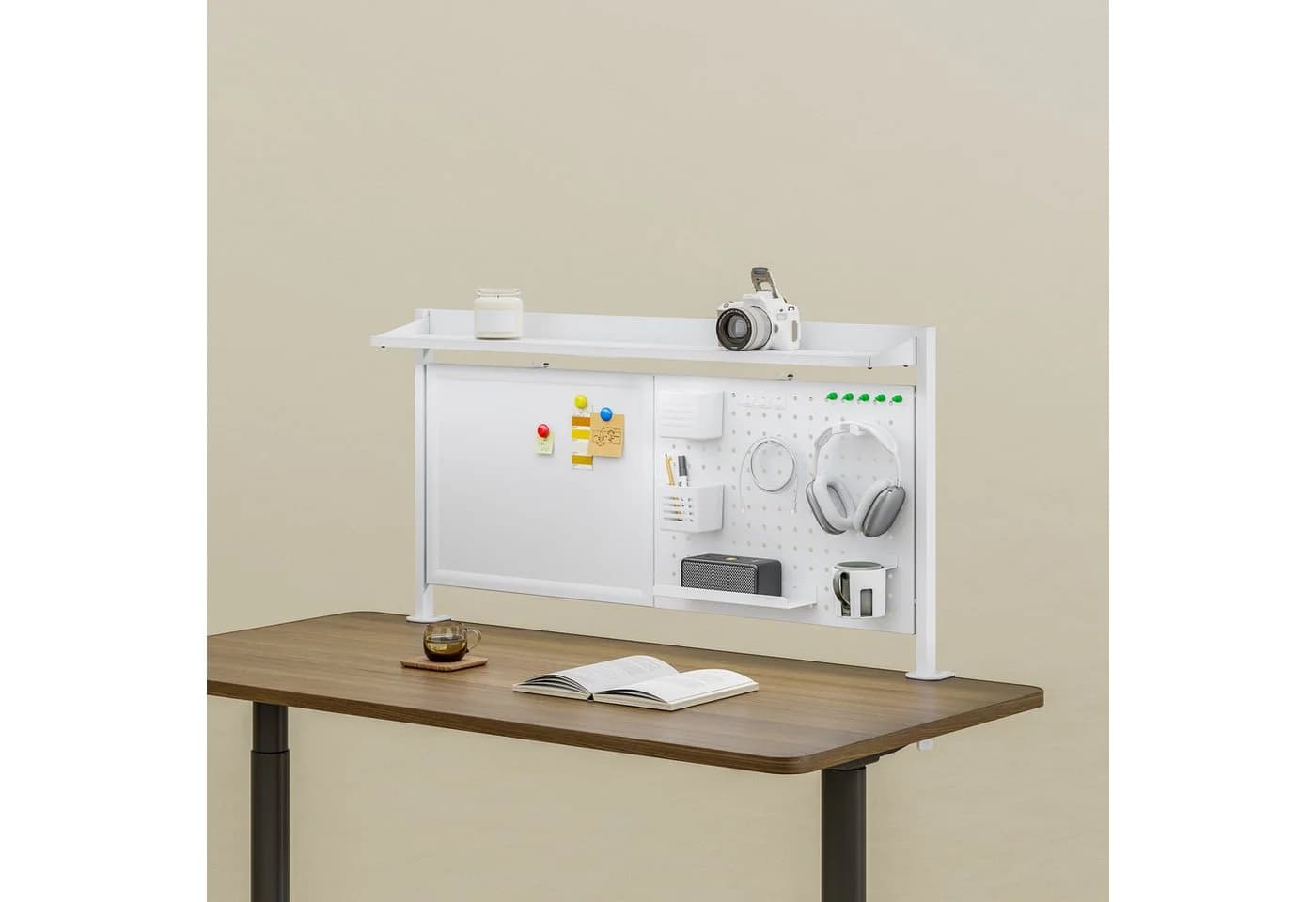 en.casa Schreibtischaufsatz Virvik Weiß mit Pegboard und Whiteboard