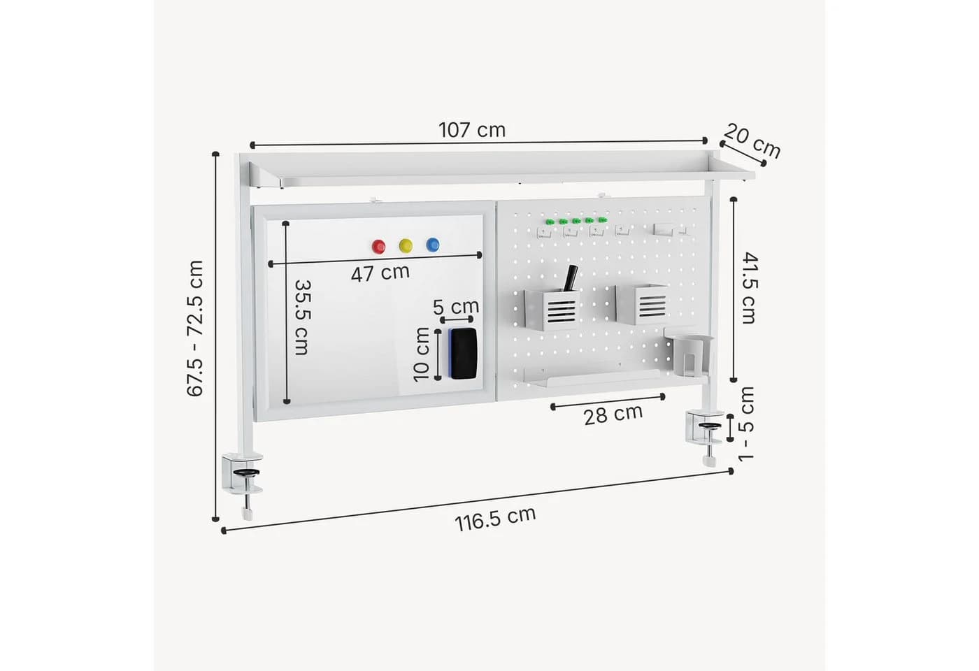 en.casa Schreibtischaufsatz Virvik Weiß mit Pegboard und Whiteboard - Bild 3