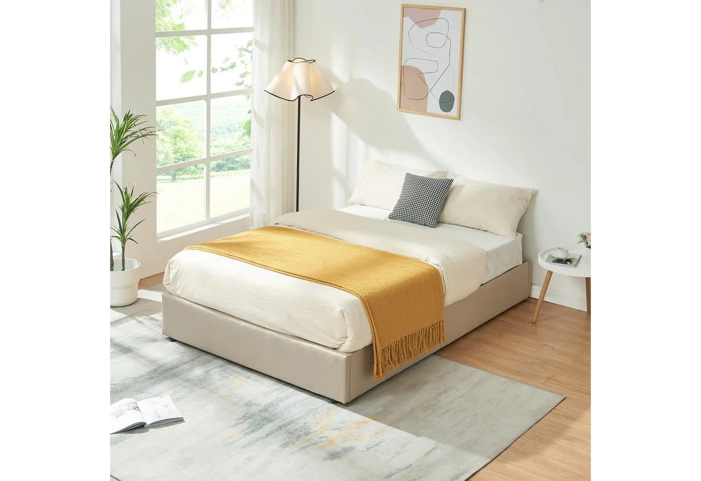 en.casa Polsterbett Nola Beige mit Bettkasten - Bild 3