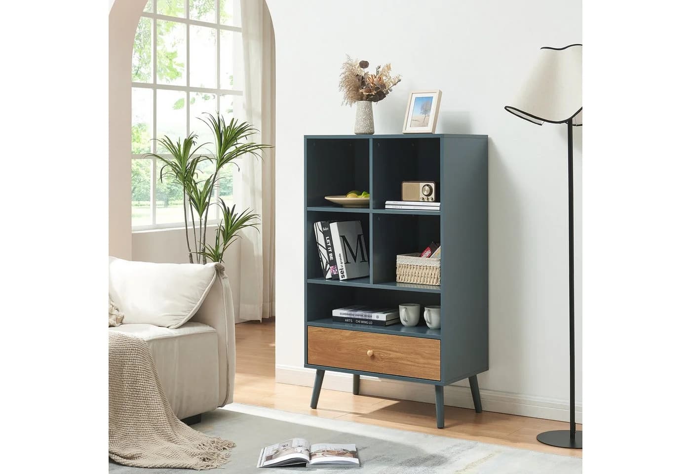 en.casa Bücherregal »Reyljand« Grau/Eicheoptik - Bild 2
