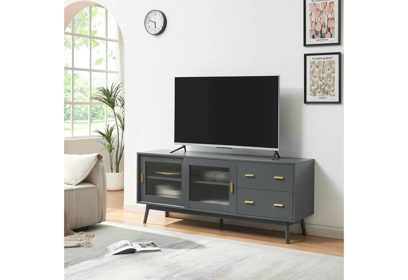 en.casa TV-Schrank Susa Grau mit Glasfront - Bild 2