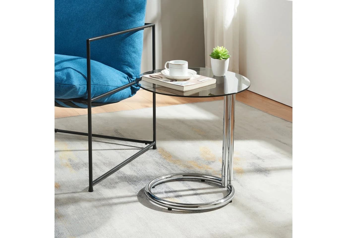 en.casa Beistelltisch Ylivieska Chrom Grauglas Glasplatte Modern
