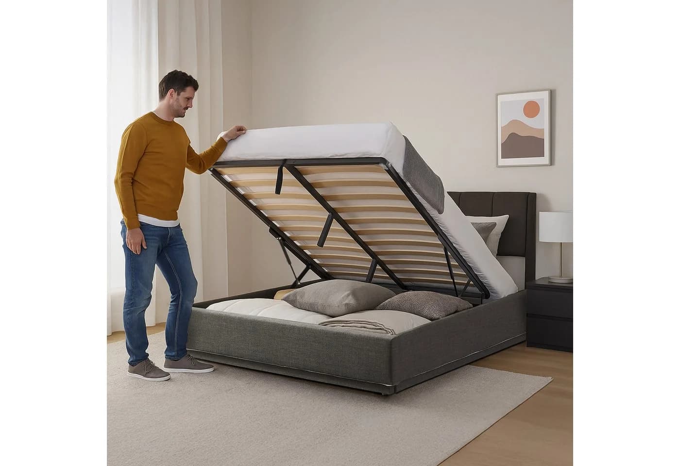 en.casa Polsterbett Tröstiar mit LED-Beleuchtung und Bettkasten - Bild 5