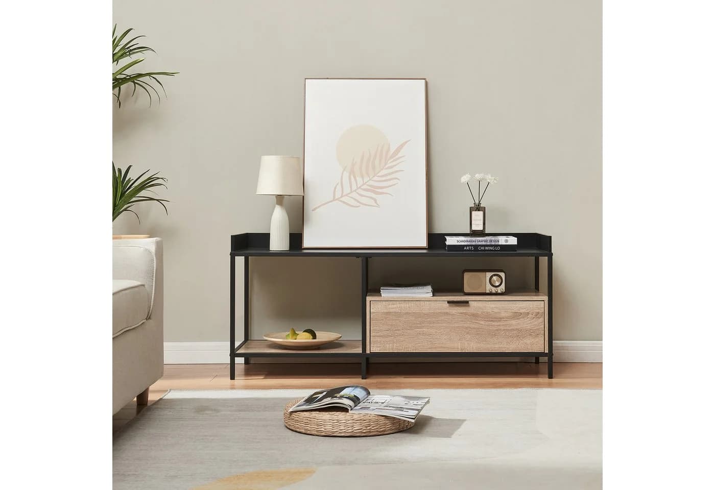en.casa TV-Schrank Belana 120x40x54 cm mit Schublade Metallgestell Schwarz - Bild 3