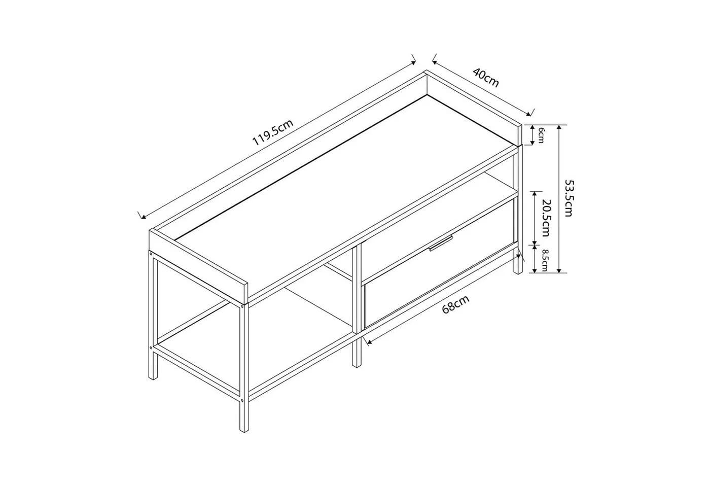en.casa TV-Schrank Belana 120x40x54 cm mit Schublade Metallgestell Schwarz - Bild 4