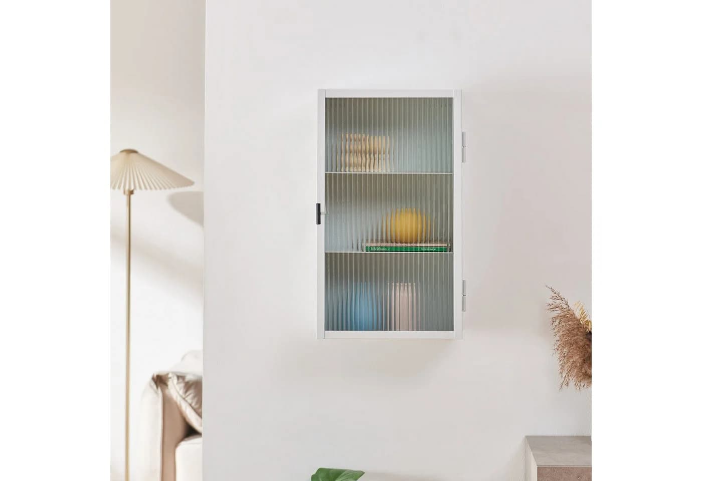 en.casa Hängeschrank Zundert 60 x 35 x 15 cm mit geriffelter Glastür Stahl Weiß - Bild 3
