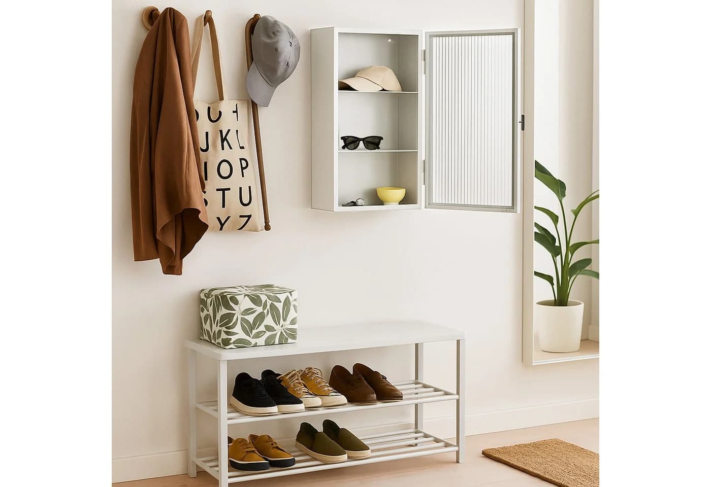 en.casa Hängeschrank Zundert 60 x 35 x 15 cm mit geriffelter Glastür Stahl Weiß - Bild 4