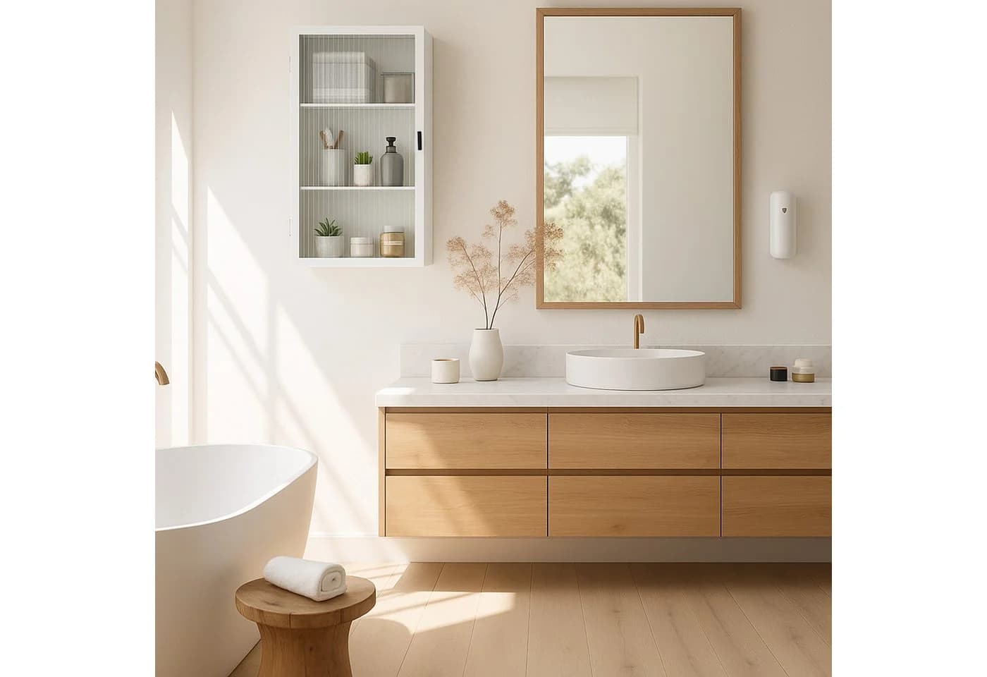 en.casa Hängeschrank Zundert 60 x 35 x 15 cm mit geriffelter Glastür Stahl Weiß - Bild 5