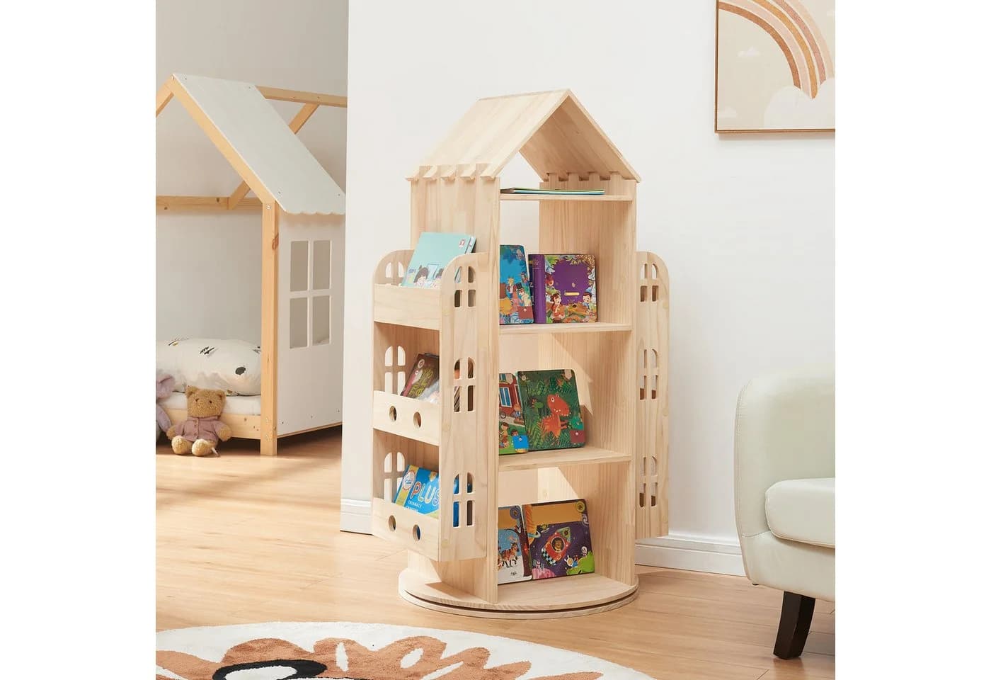 en.casa Kinderregal drehbar Sanköre Kiefernholz