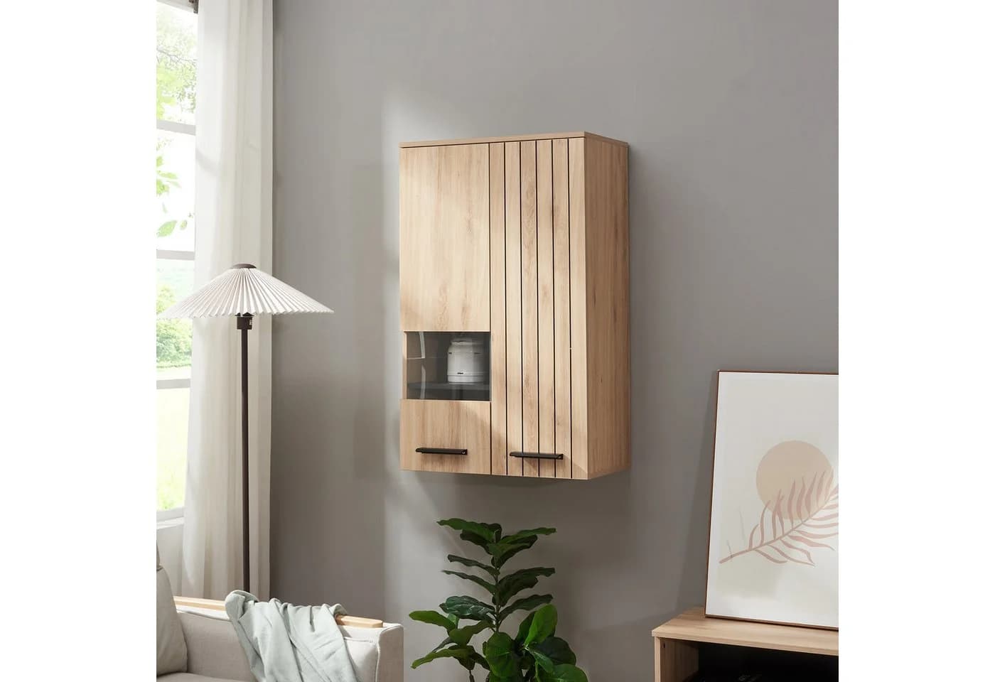 en.casa Hängeschrank »Noppen« mit Sichtfenster und 2 Türen Eicheoptik - Bild 2