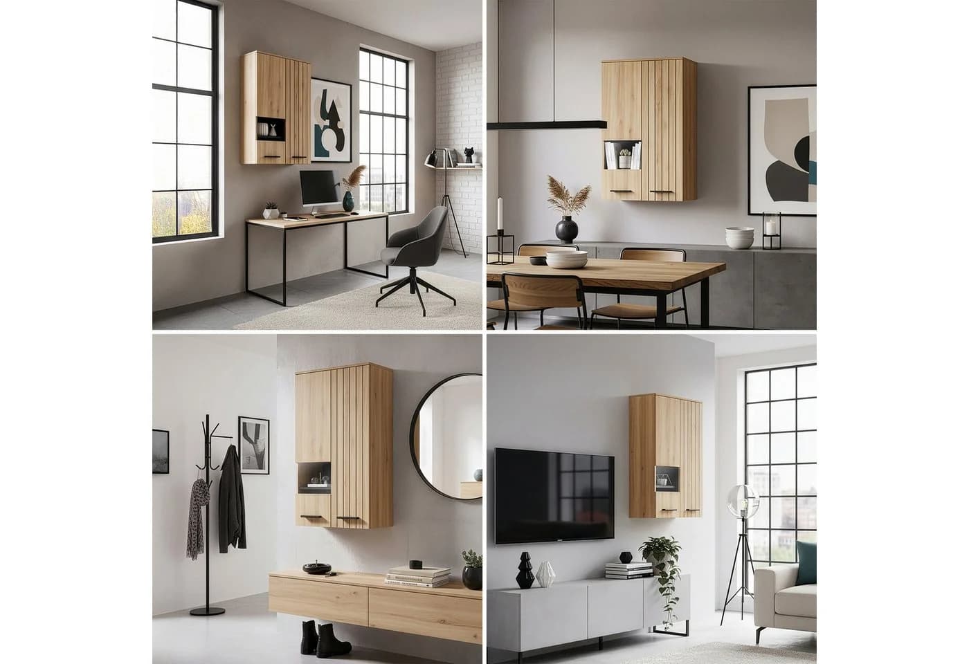 en.casa Hängeschrank »Noppen« mit Sichtfenster und 2 Türen Eicheoptik - Bild 4