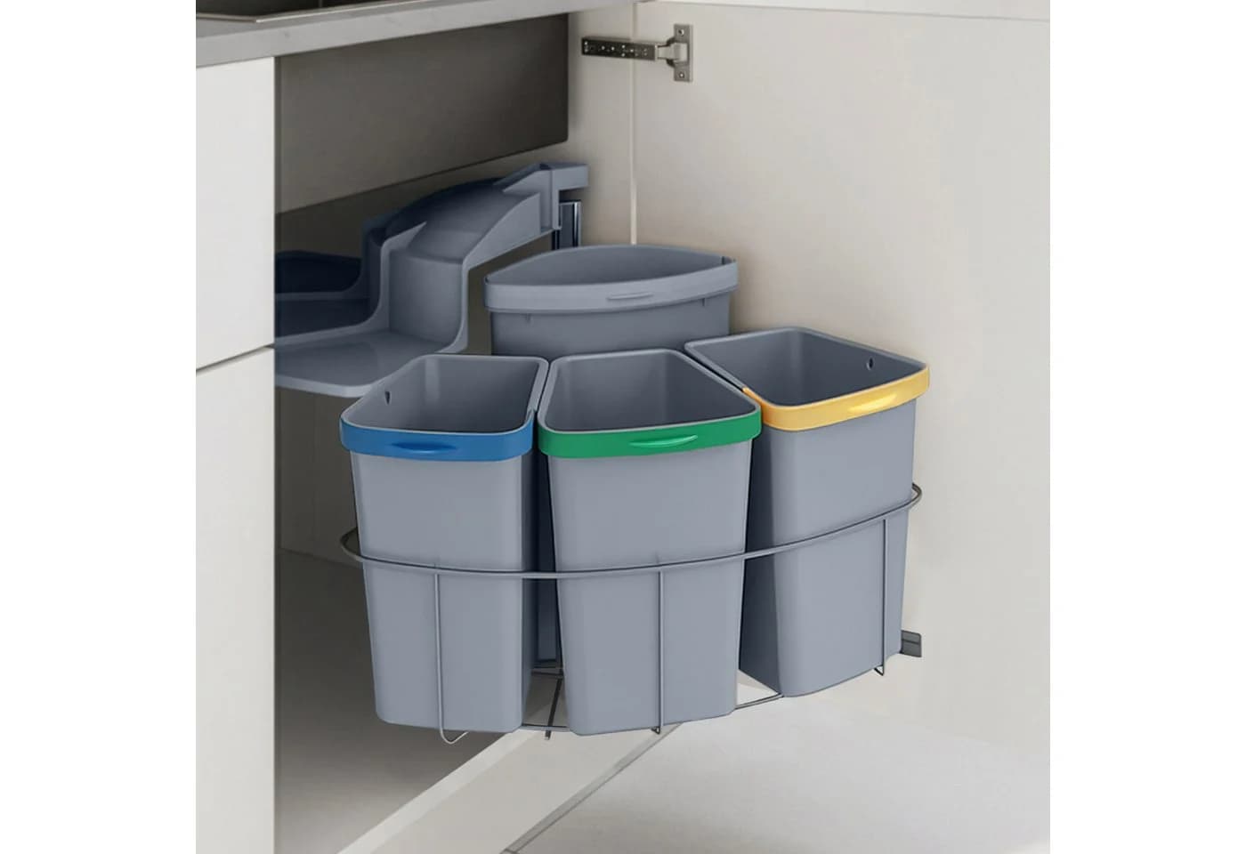en.casa Einbaumülleimer »Kollby« schwenkbar mit Deckel Grau 3 x 6L+1 x 12L - Bild 2