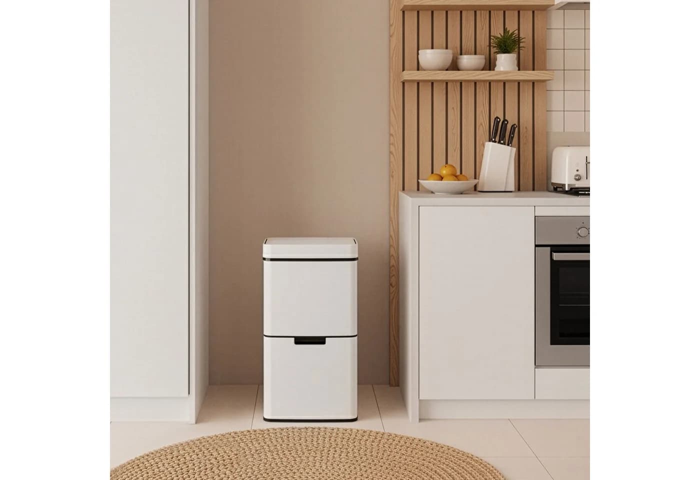 en.casa Mülleimer »Venna« Edelstahl Beige Sensorautomatik 62 L