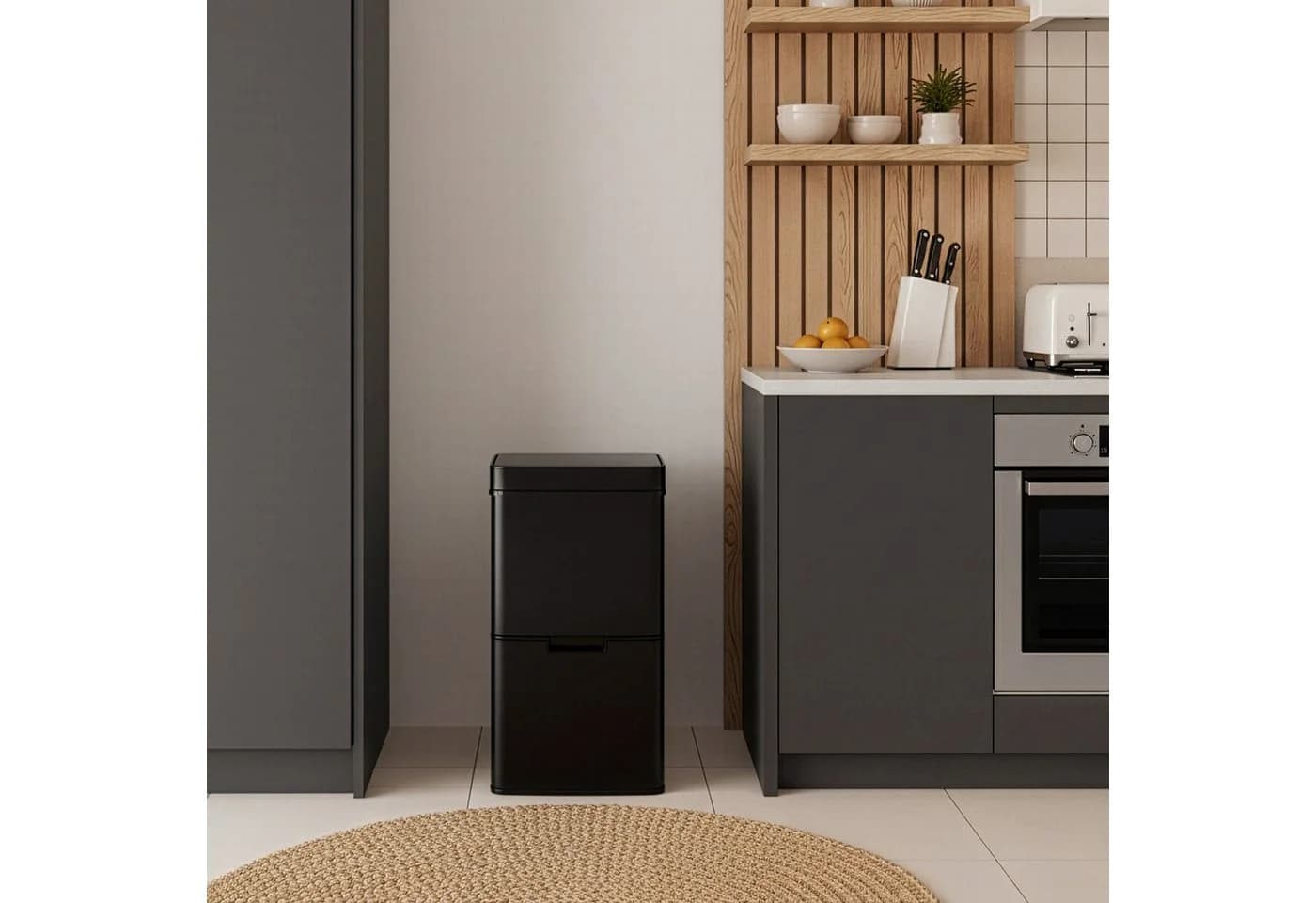 en.casa Mülleimer Venna Edelstahl Schwarz Sensor 72 L
