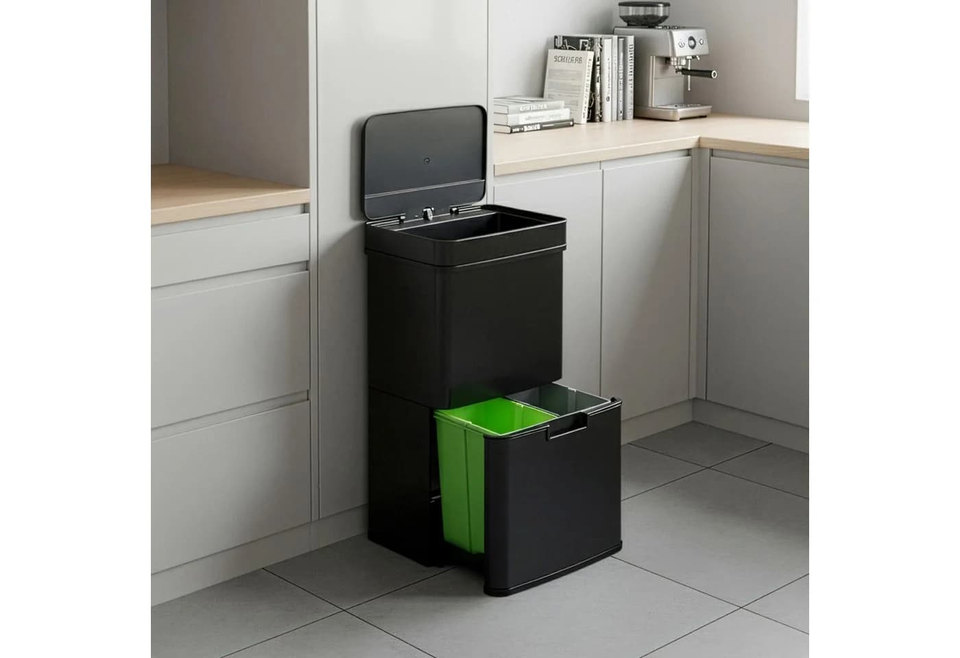 en.casa Mülleimer Venna Edelstahl Schwarz Sensor 72 L - Bild 2