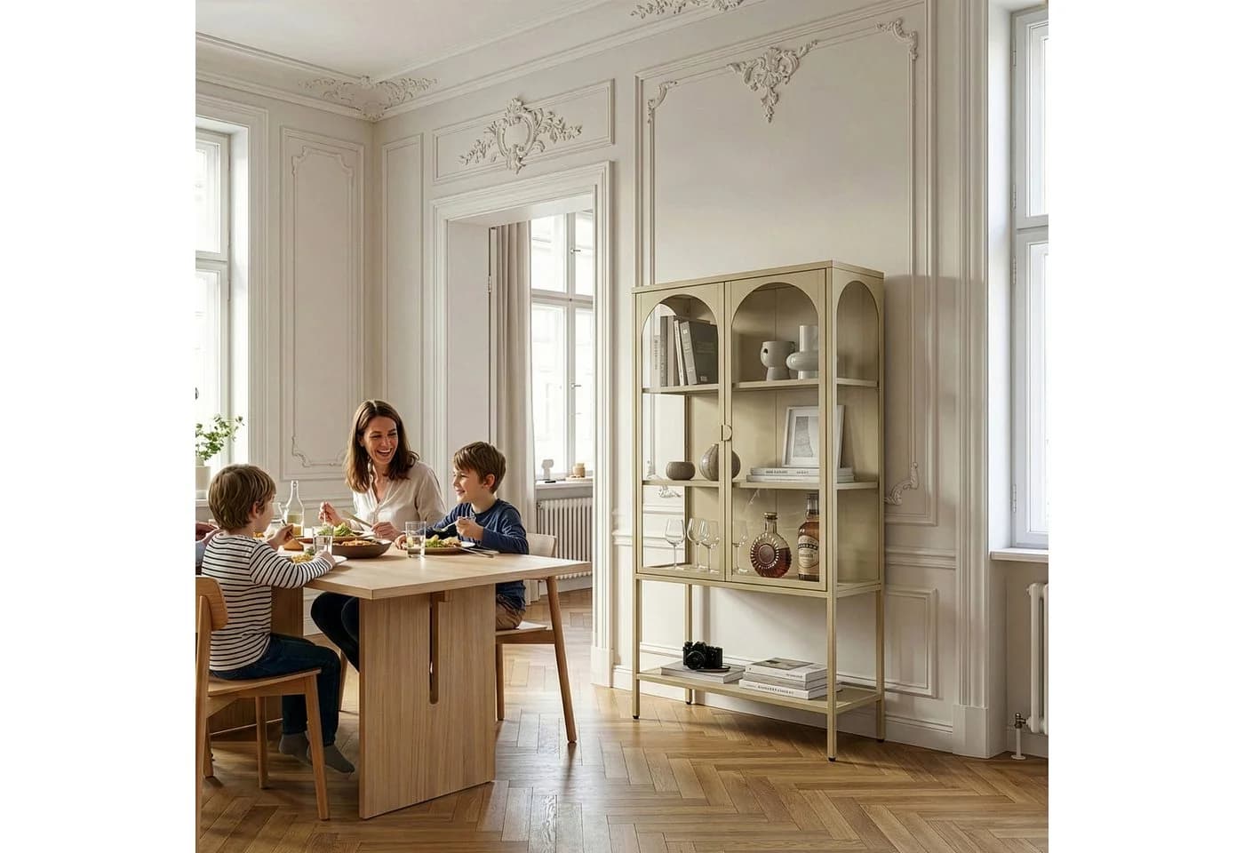 en.casa Standvitrine Klippestad Stahl Glastüren beige