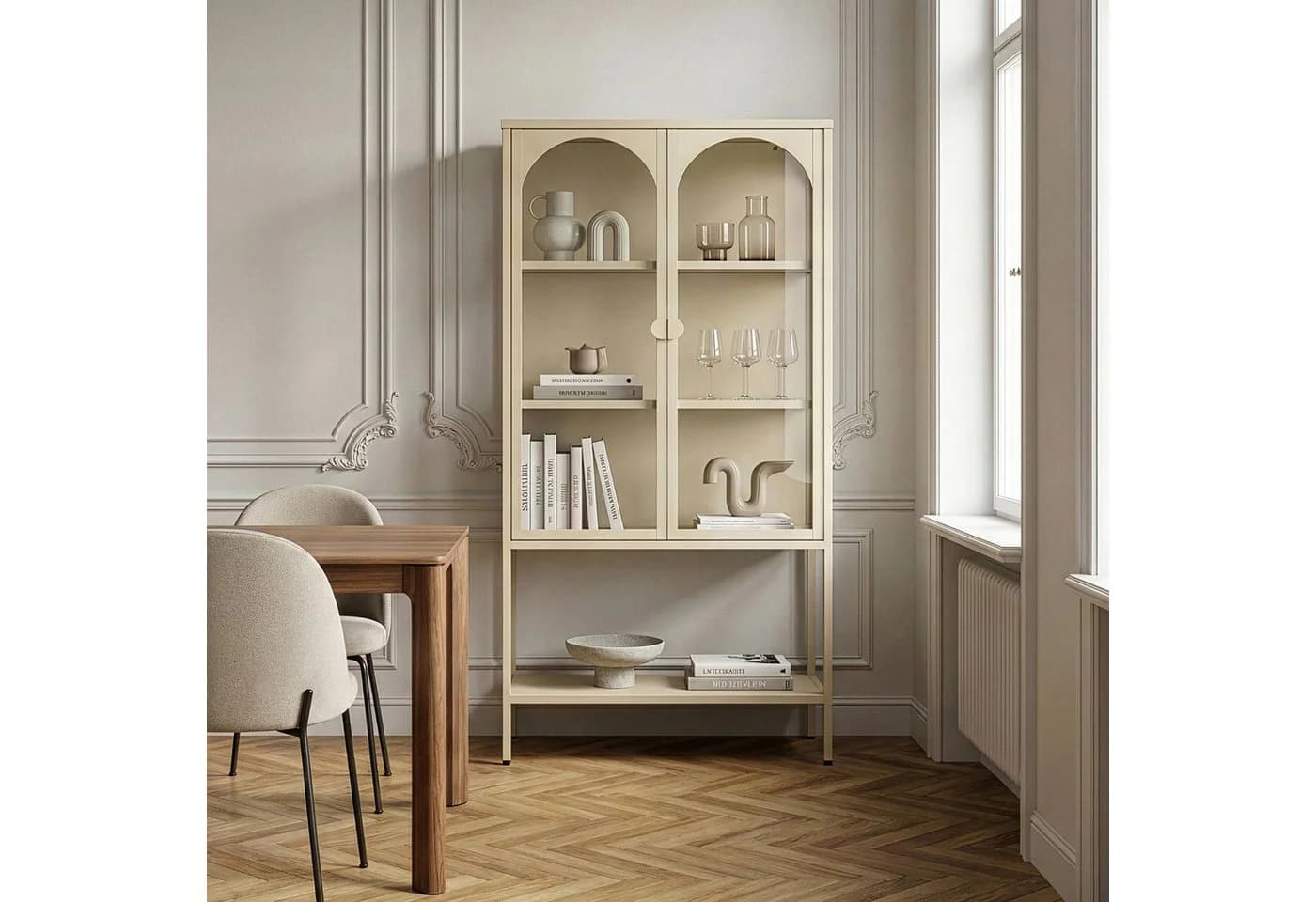 en.casa Standvitrine Klippestad Stahl Glastüren beige - Bild 4