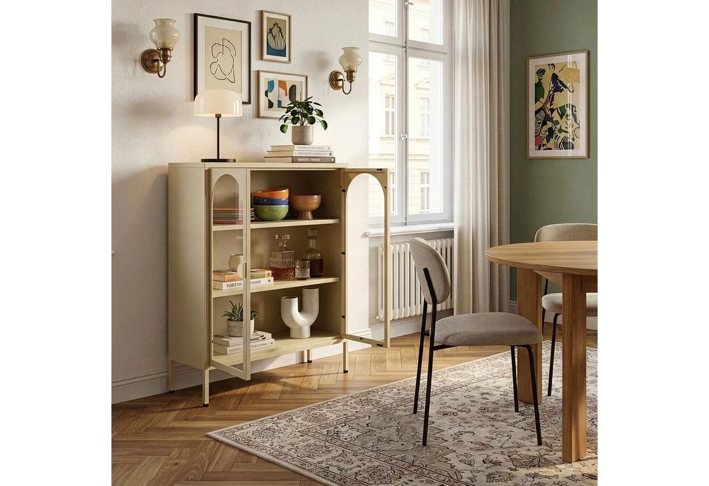 en.casa Standvitrine Klippestad mit 2 Türen Stahl Beige